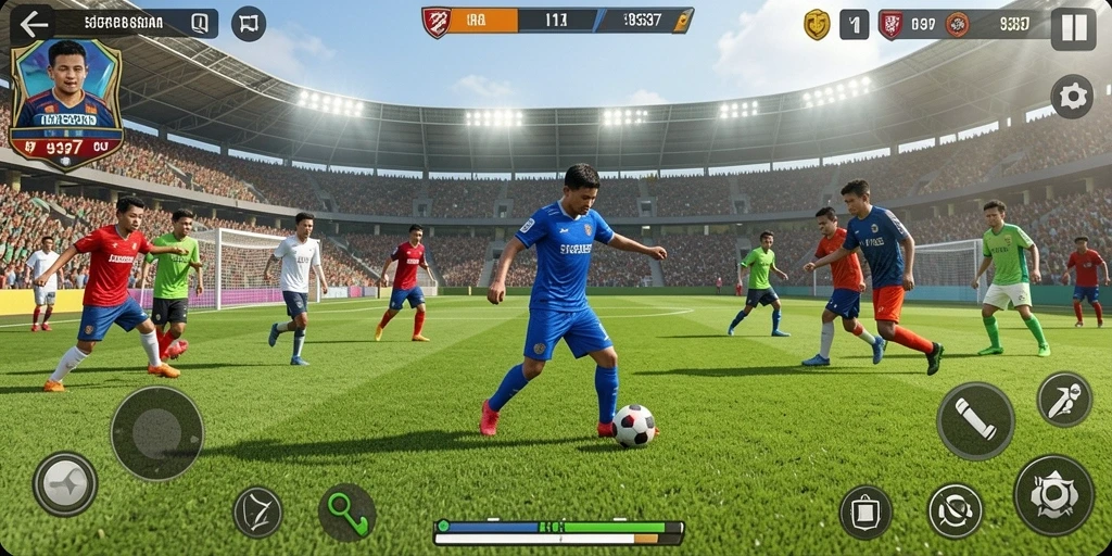 Tampilan gameplay <strong>93337</strong> yang intens di lapangan sepak bola.