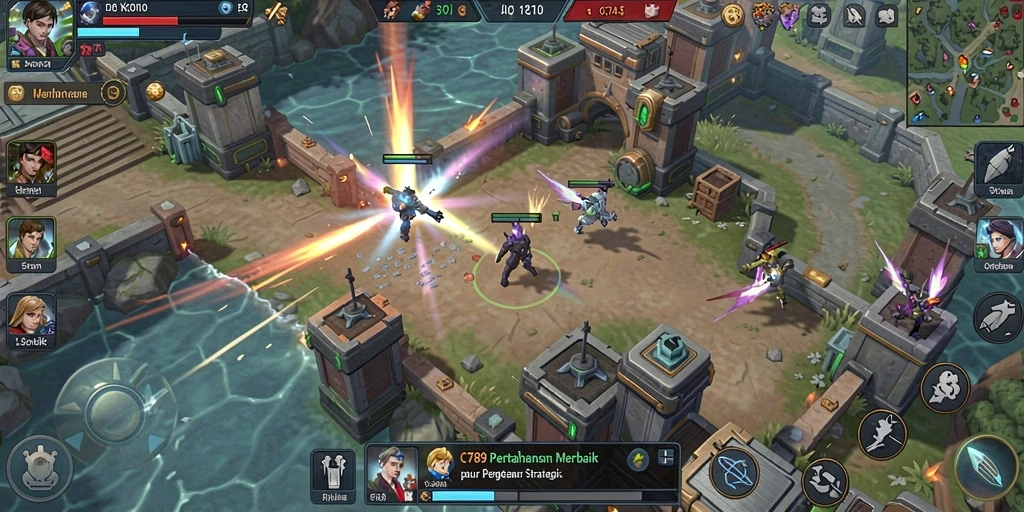 Gambaran gameplay C789 yang menegangkan dalam pertahanan menara.