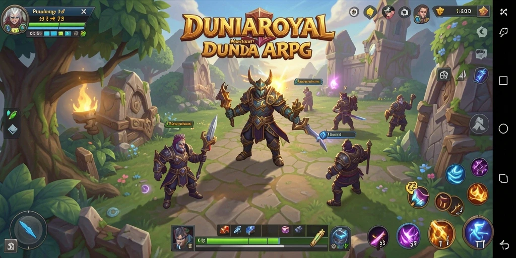 Screenshot menampilkan aksi pertempuran seru dalam DUNIAROYAL.