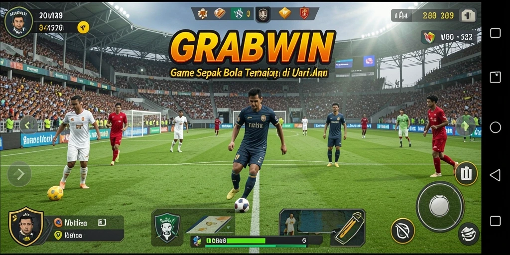 Tampilan aksi dramatis dalam permainan sepak bola di GRABWIN.