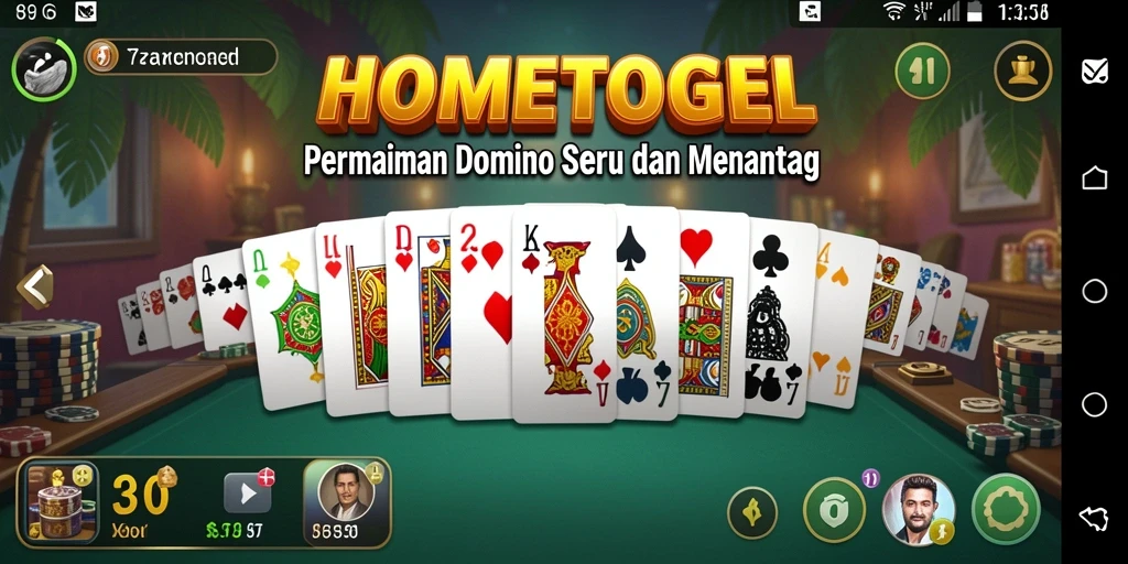 Tampilan gameplay nyata dari HOMETOGEL dengan kartu domino yang menarik.
