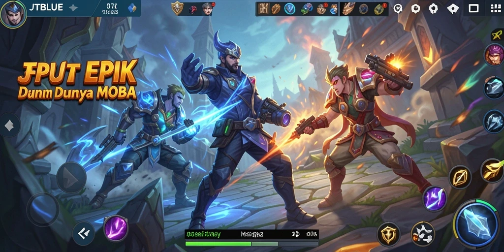 Tampilan permainan MOBA yang seru dan penuh aksi di JTBLUE.