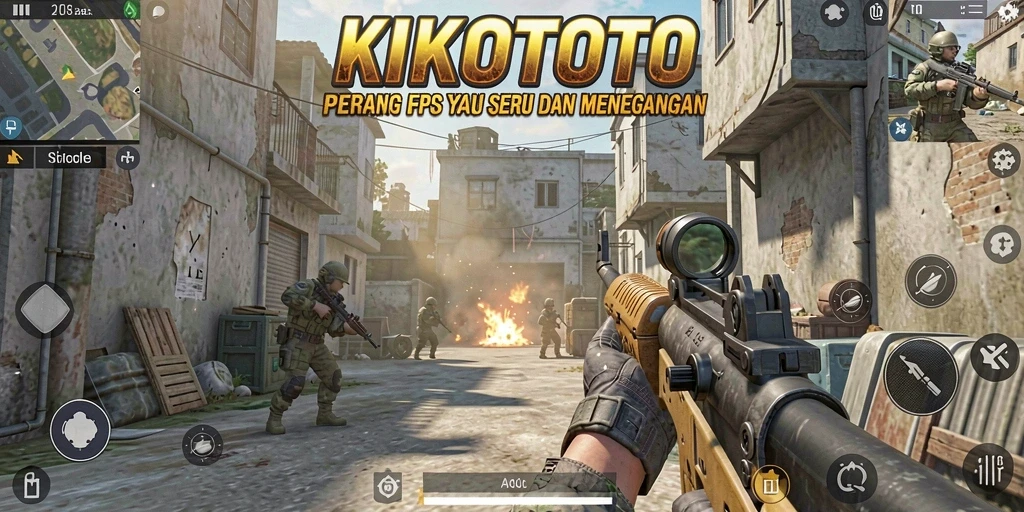 Screenshot gameplay KIKOTOTO menunjukkan aksi tembak-menembak yang intens.