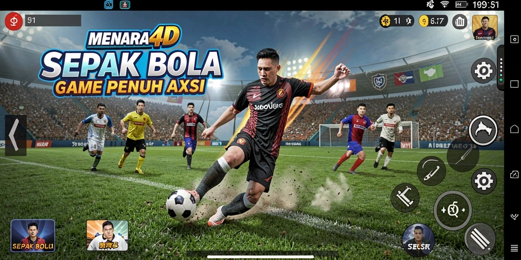 Screenshot MENARA4D menampilkan aksi seru permainan sepak bola.