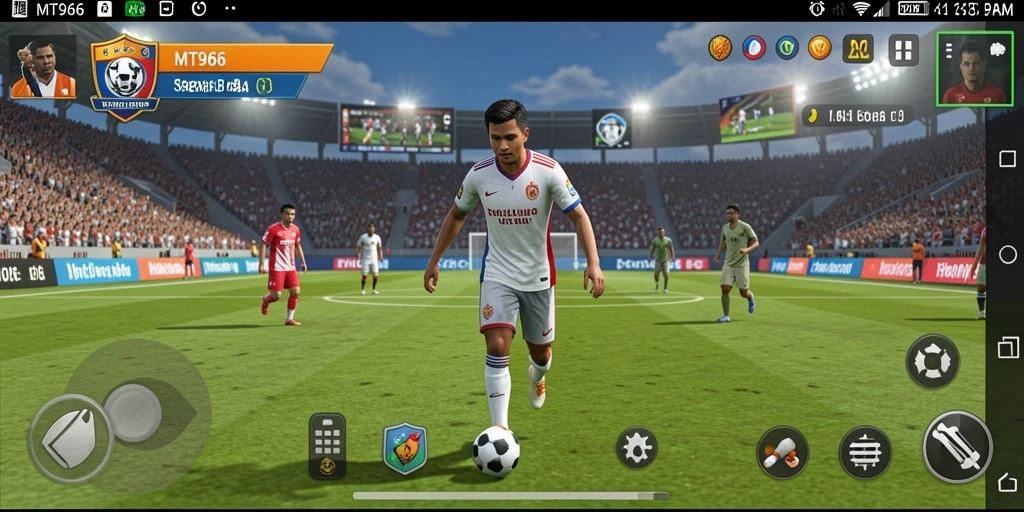 Tampilan gameplay MT966 yang menarik dan seru dalam sepak bola.