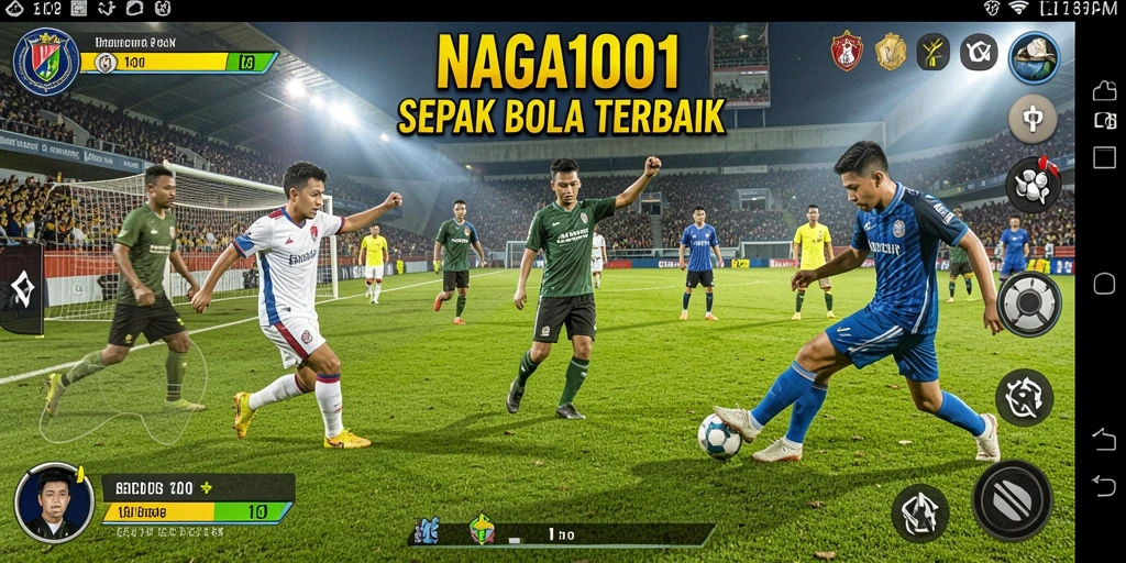 Screenshot gameplay NAGA1001 menampilkan aksi seru di lapangan sepak bola.