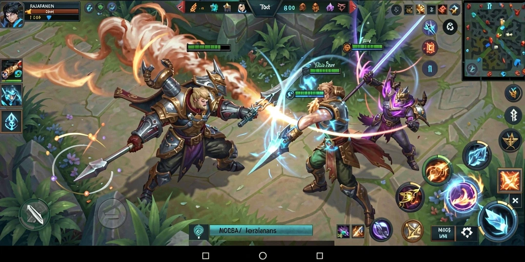 Screenshot utama menunjukkan aksi seru gameplay MOBA di RAJAPANEN.
