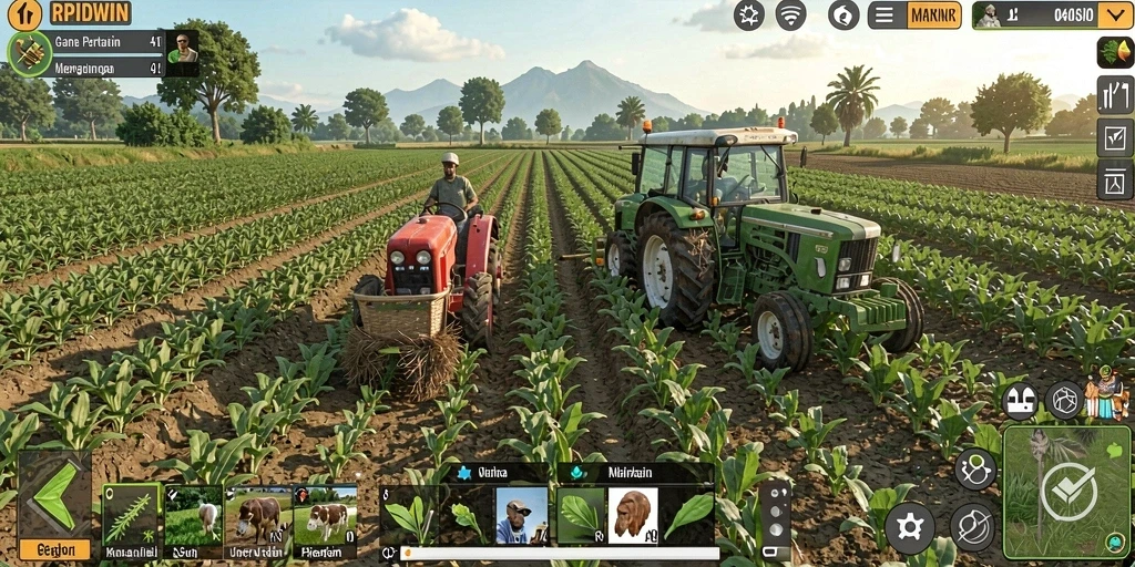 Tangkapan layar dari gameplay <strong>RPIDWIN</strong> menunjukkan aktivitas berkebun yang seru.