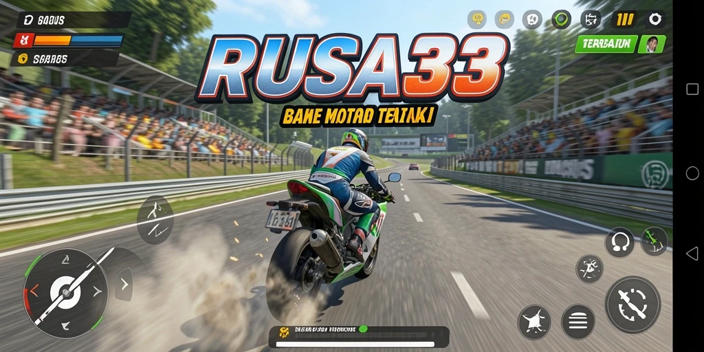 Tampilan gameplay seru RUSA33 dengan balapan motor yang menegangkan.
