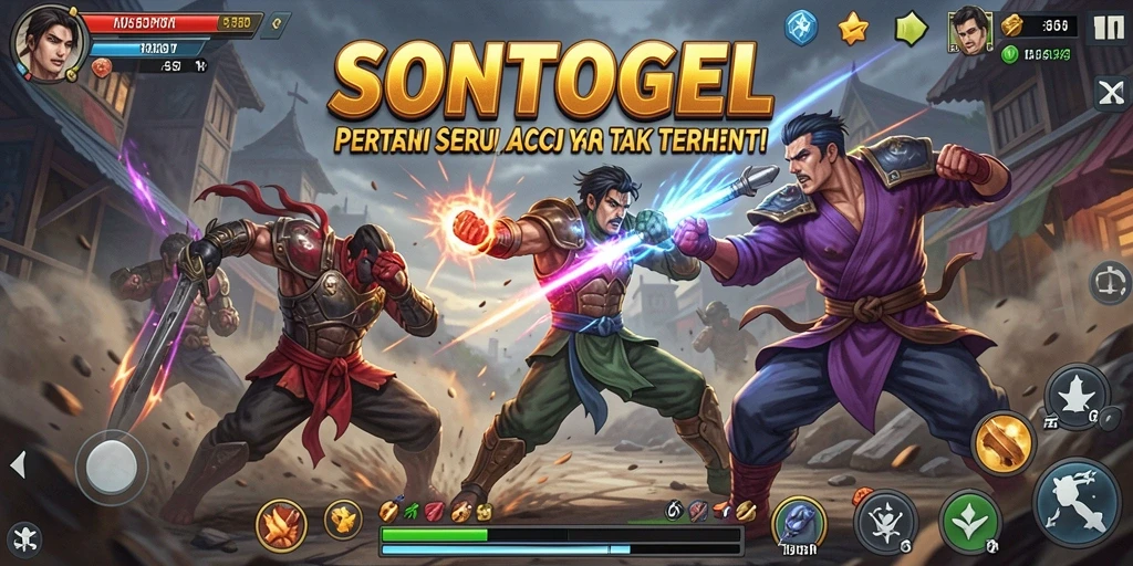 Screenshot menunjukkan pertarungan seru dalam gameplay SONTOGEL.