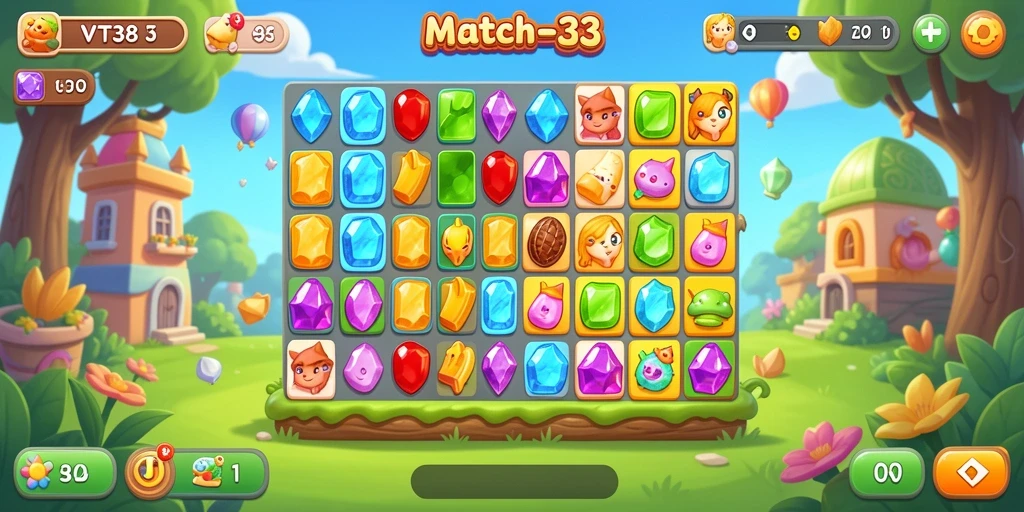 Screenshots menunjukkan gameplay seru VT38 dalam genre Match-3.